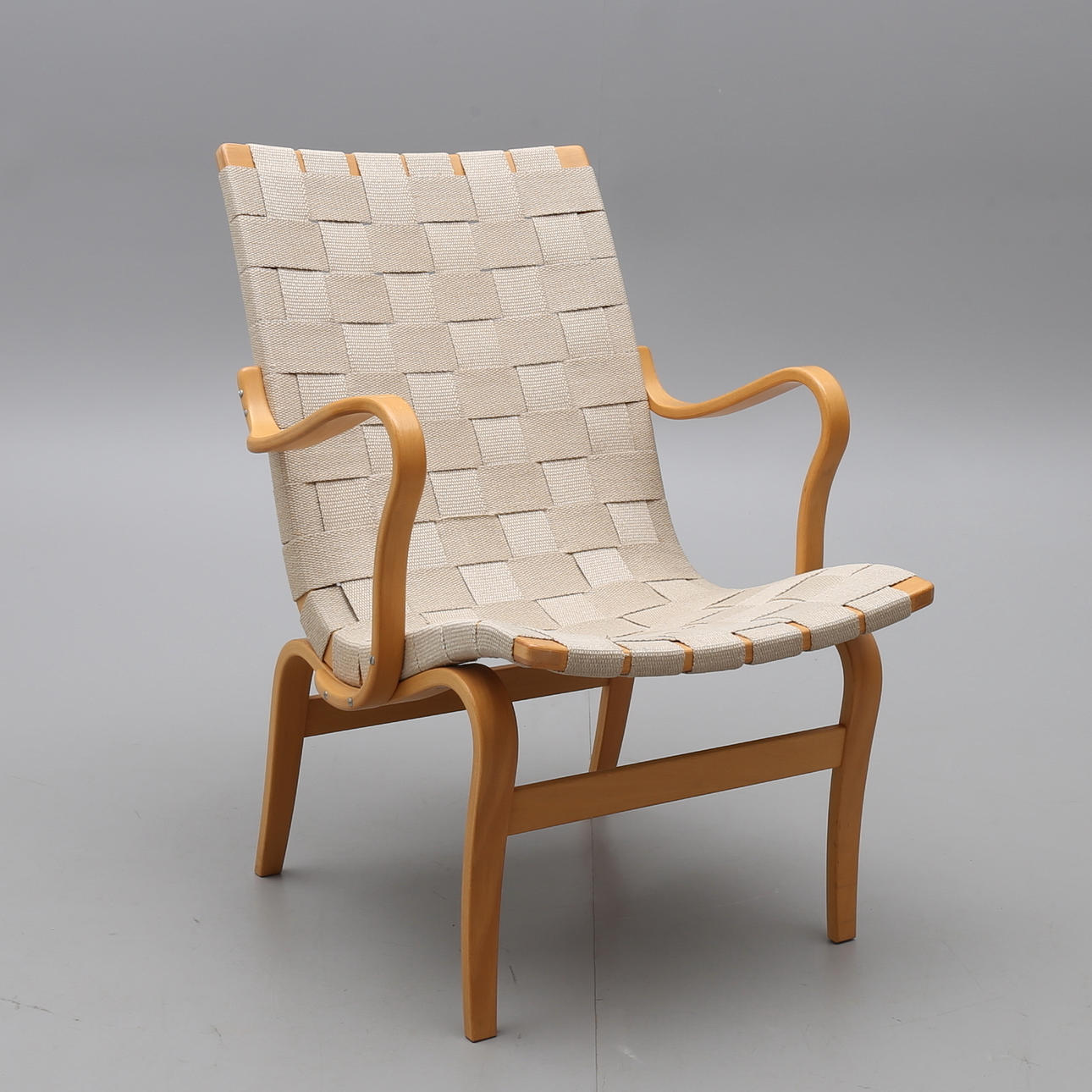 BRUNO MATHSSON, LÆNESTOL, "Eva", bøg og sadelgjord.