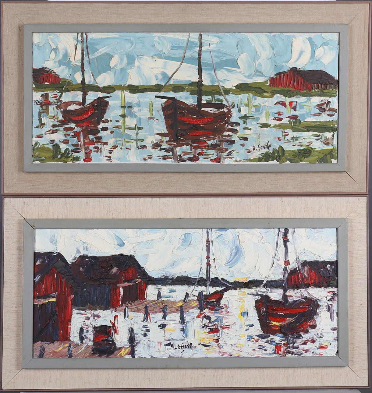 BRITTA GRUDE. Olja på duk, 2 st, signerade.