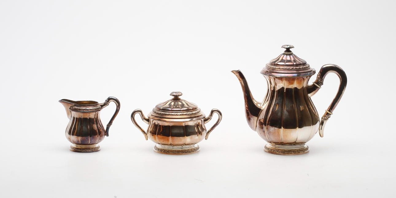 KAFFESERVIS, 3 delar, nysilver, K Anderson, 1900-talets första hälft.
