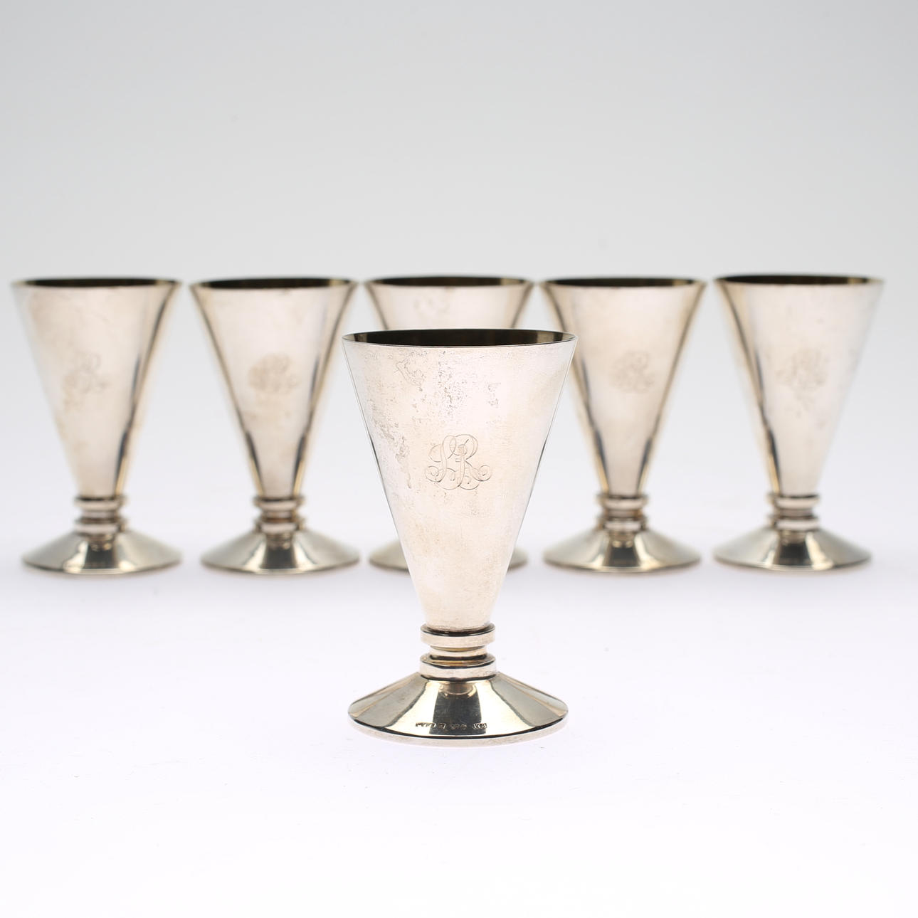 SNAPSGLAS, 6 st, silver, Markströms, Uppsala, 1948.