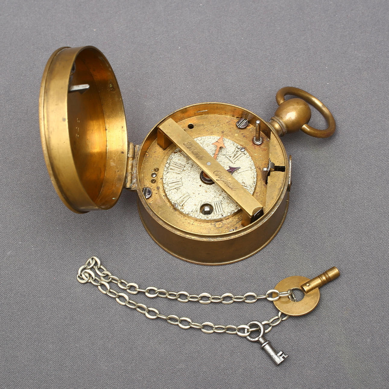 GUARD CLOCK, marked J Bürk original, brass.