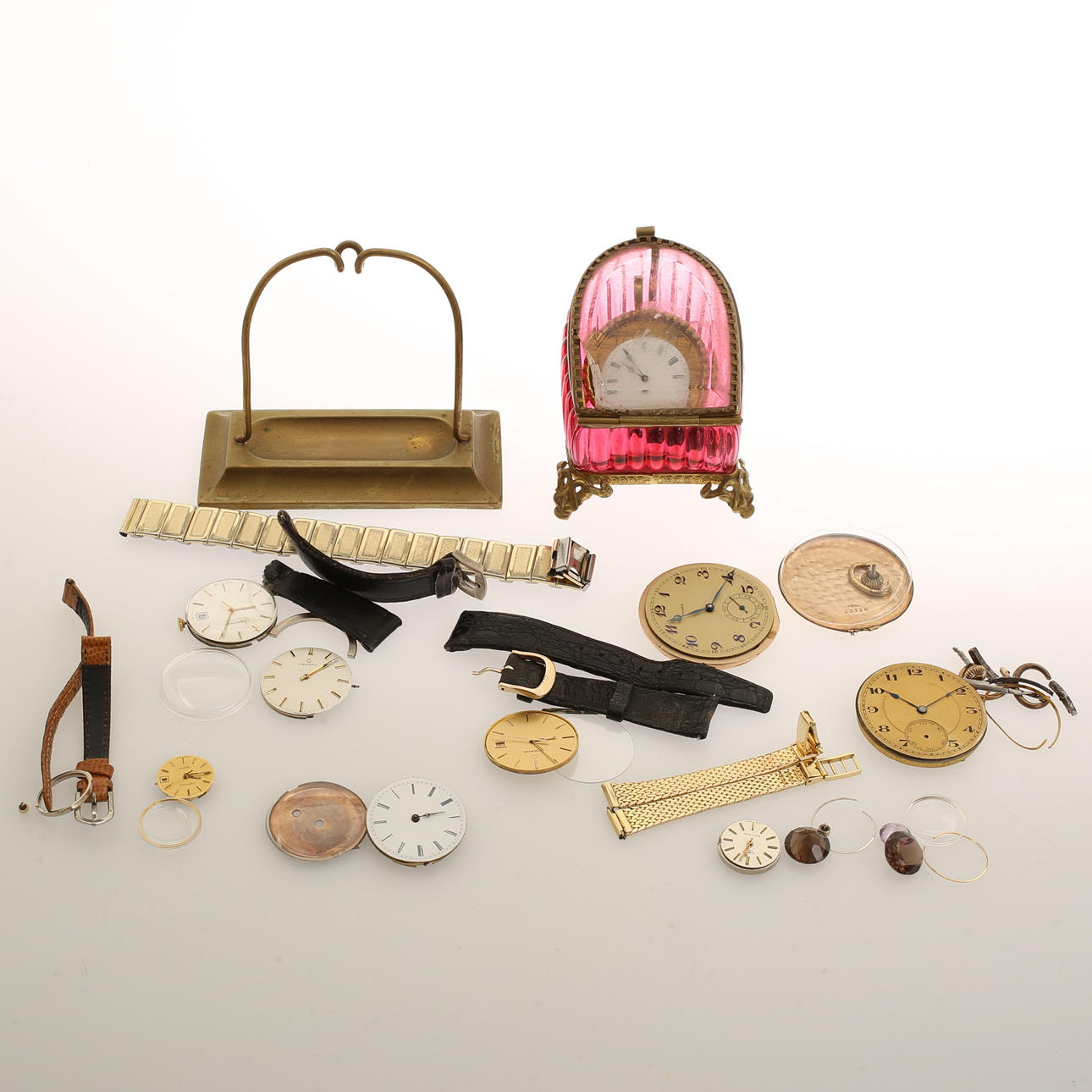 URVERK/RESERVDELAR, 9 stycken. KLOCKSTÄLL, 2 stycken.