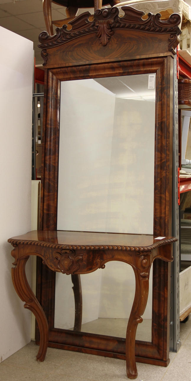 SPEGEL med konsolbord, nyrokoko, 1800-tal, spegel i mahogny.