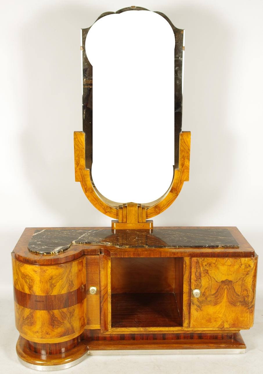 SKÅP MED HYLLA OCH SPEGELÖVERDEL, art deco.