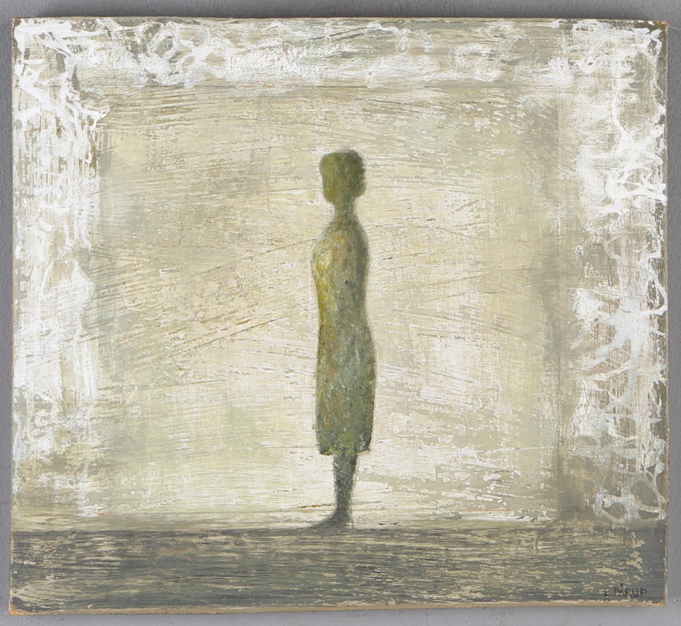 LENA PÅRUP. Figurkomposition, blandteknik på pannå, signerad.