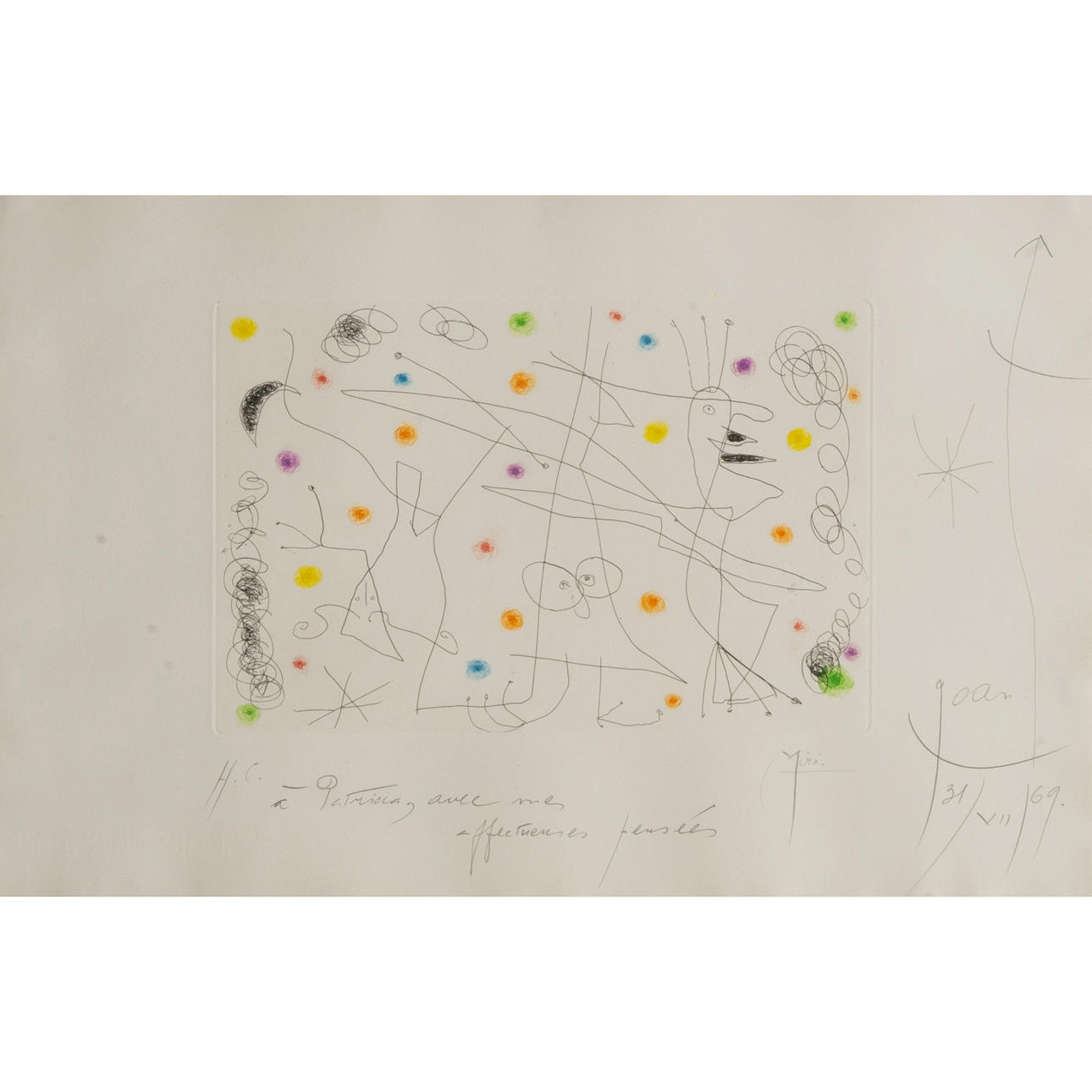 JOAN MIRÓ. Composition, etching, signed -69, HC.