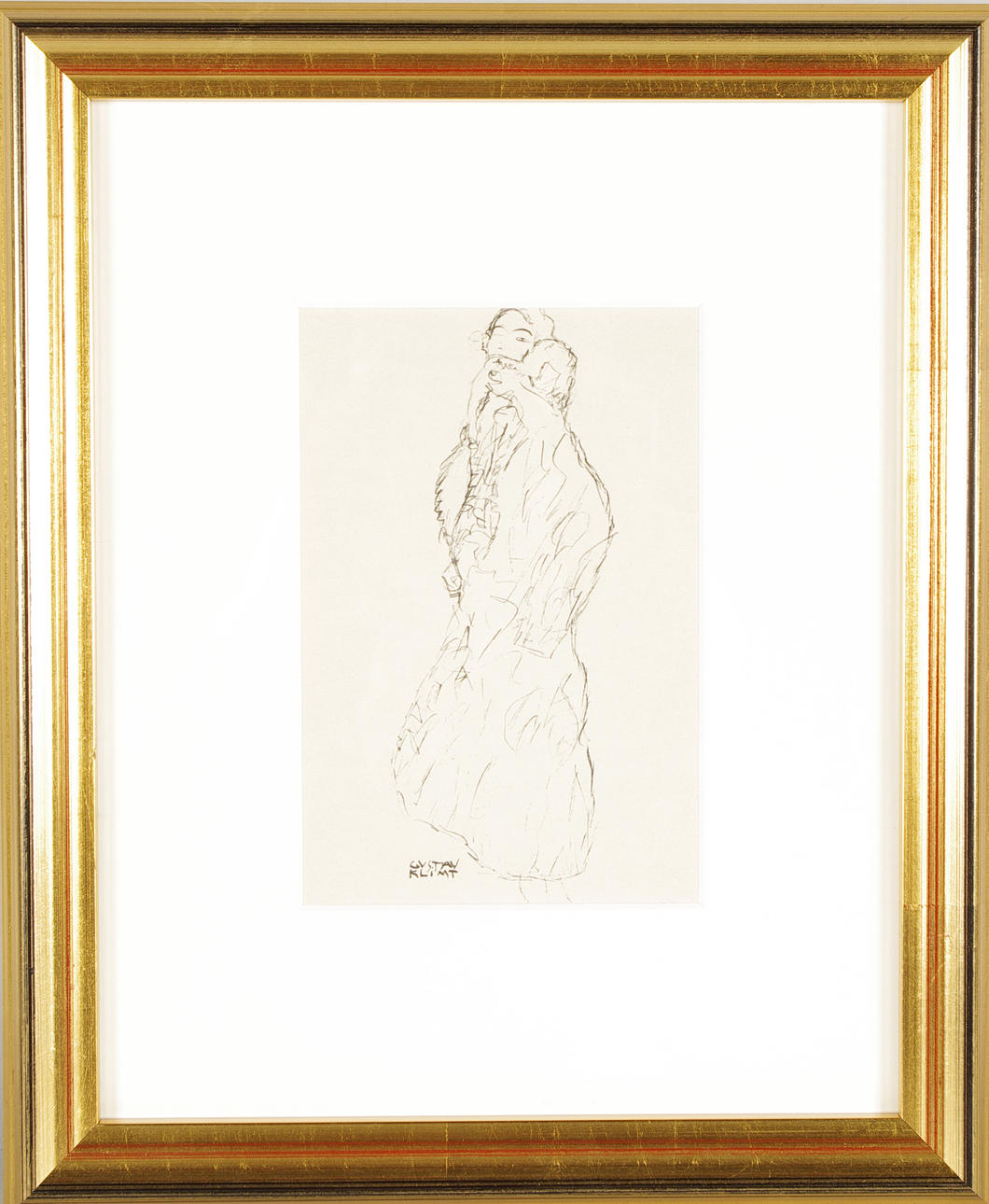 GUSTAV KLIMT. kvinna, antikvariskt litografi efter handteckning.