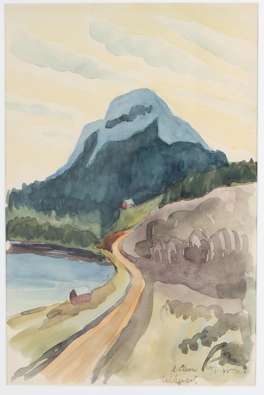 AGNES CLEVE. "Kalberget", watercolour, signed, dated 15/5 -45.
