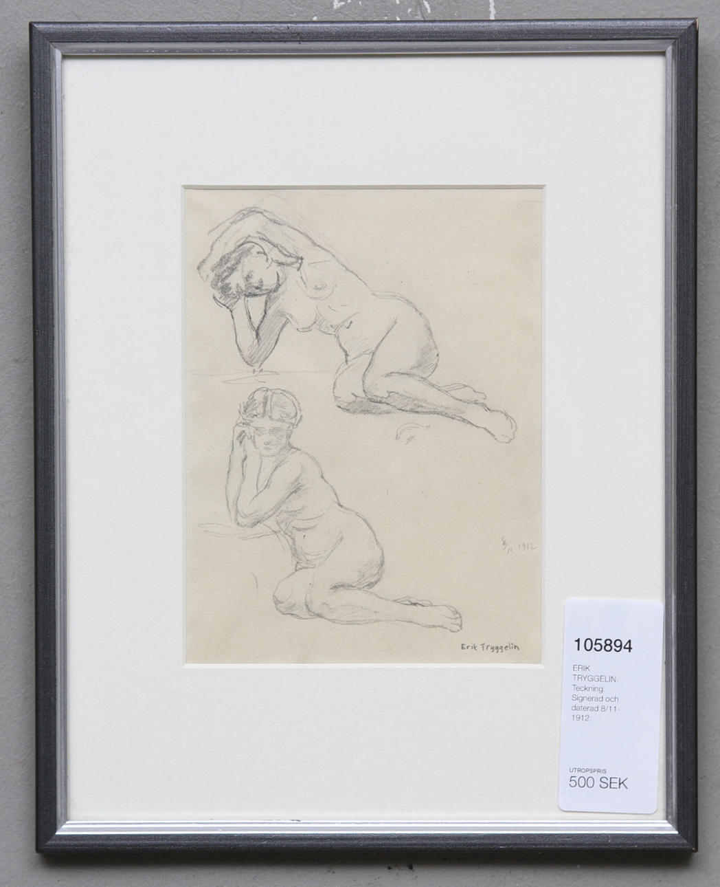 ERIK TRYGGELIN. Teckning. Signerad och daterad 8/11-1912.