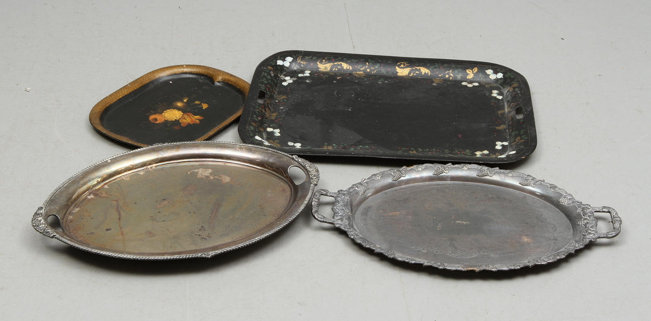 PARTI BRICKOR, 4 st, nysilver och plåt, 18 och 1900-tal.