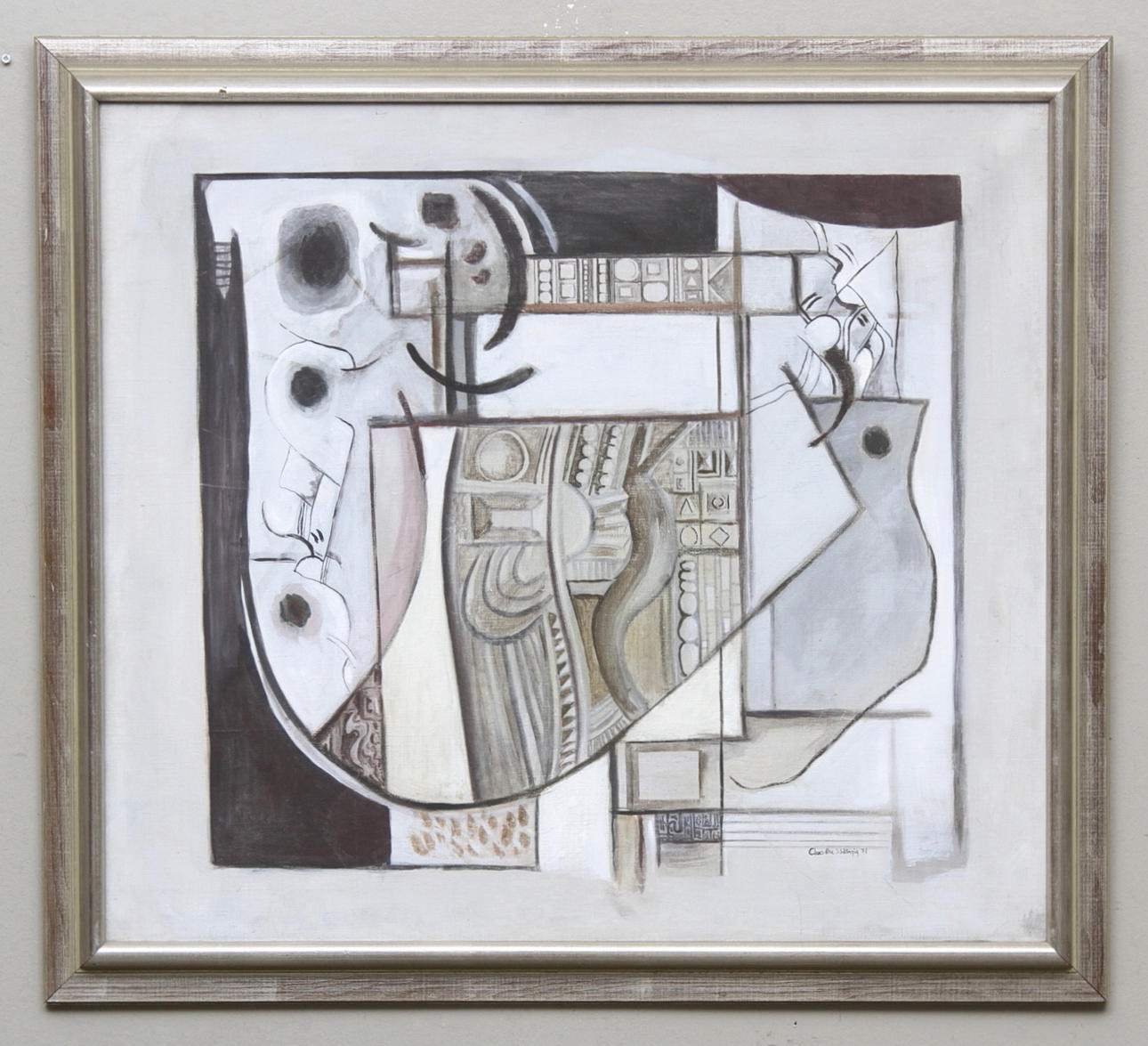 CLAES-ÅKE SCHLÖNZIG. Komposition i grått och lila. Olja på duk, signerad och daterad -71.