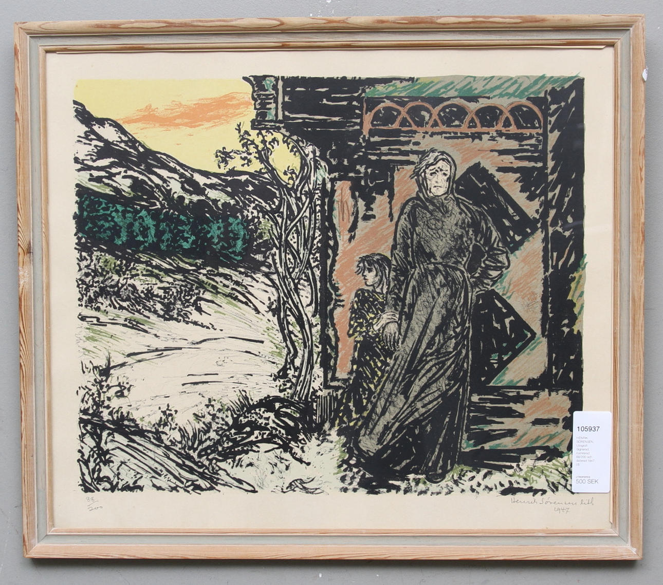 HENRIK SÖRENSEN. Litografi. Signerad, numrerad 88/200 och daterad 1947.