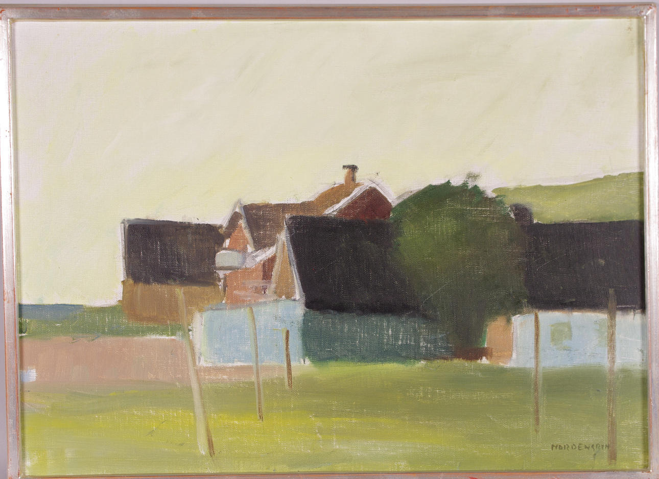 ROLF NORDENGREN. skånsk fiskeby, olja på duk.