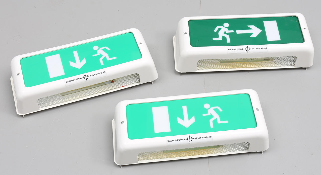 LAMPOR, "nödutgång", 3 st, 1970-80-tal.