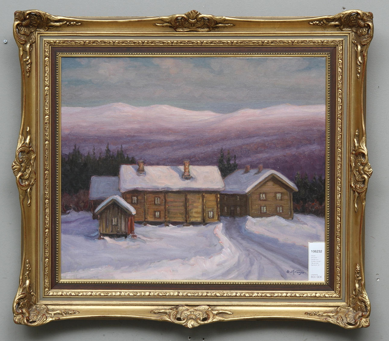 EINAR KRÜGER. " Gamla hus i Storlien Norge". Olja på duk. Signerad.
