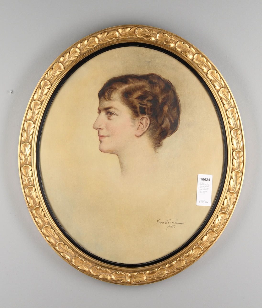 BROR KRONSTRAND. Portrait of lady. Mixed media on canvas. Signed and dated 1915.