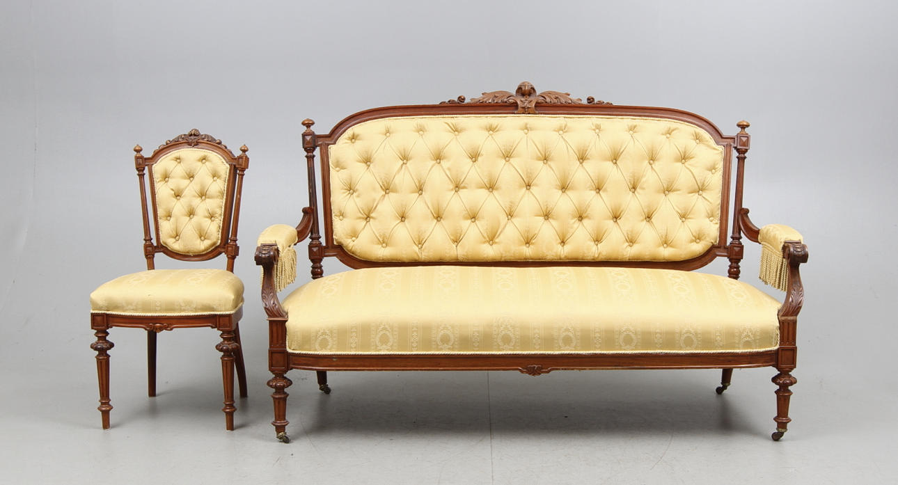 SOFFA SAMT STOL, nyrenässans, 1800/1900-tal.