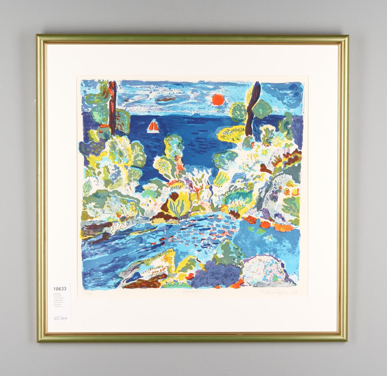 ANDERS FOGELIN. "Söderhavet", färglitografi, signerad och numrerad 57/360.