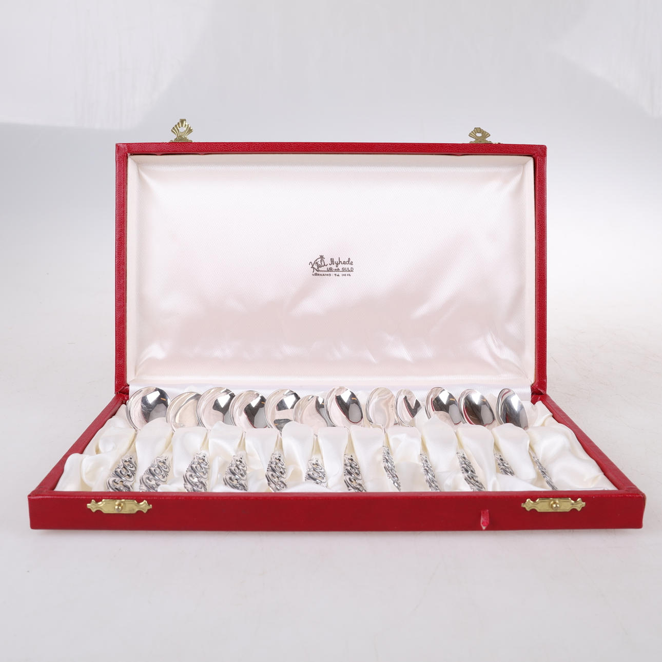 SILVER SPOONS, 12 pcs in case, Mylius Norway 830S. Silver & Metals