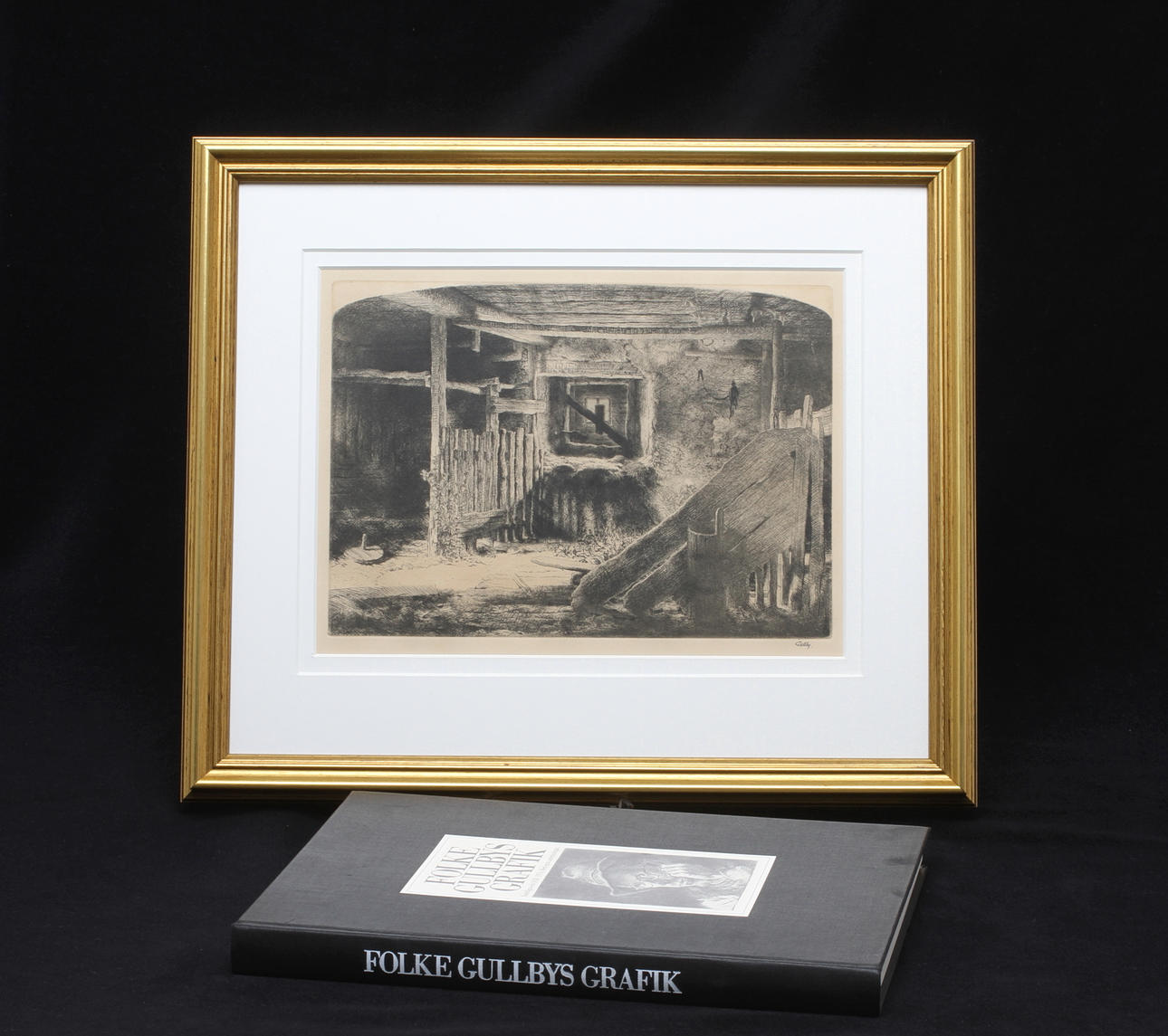 FOLKE GULLBY. "Ödetorpets fähus", etsning, signerad.
