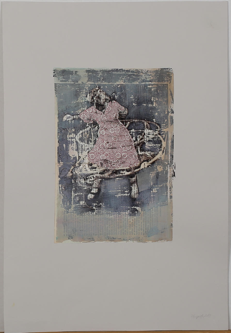 EVANGELISTA ESPARZA. Dans med rockringar. Blandteknik på papp. Signerad.