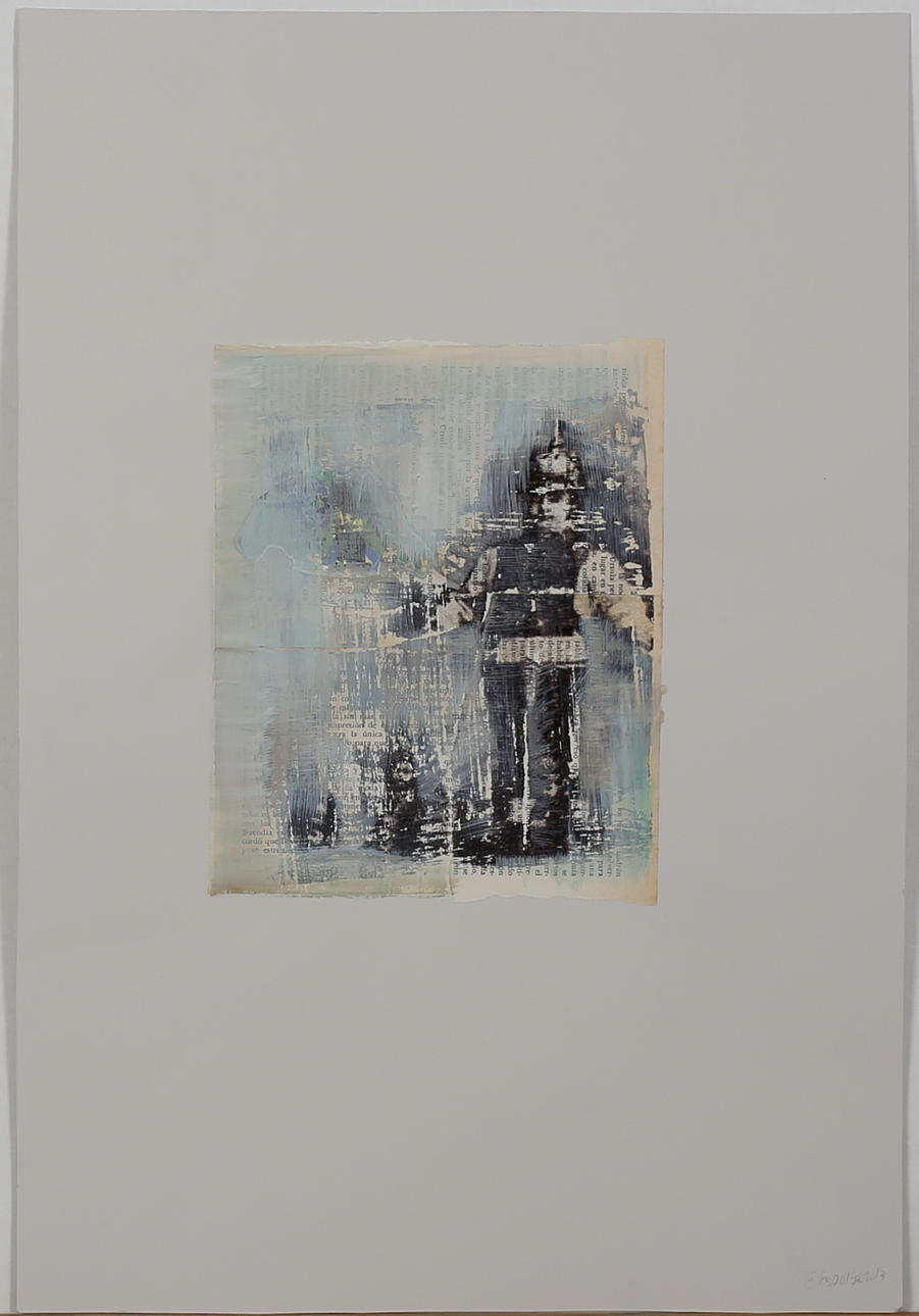 EVANGELISTA ESPARZA. Man med hjälm. Blandteknik på papp. Signerad.