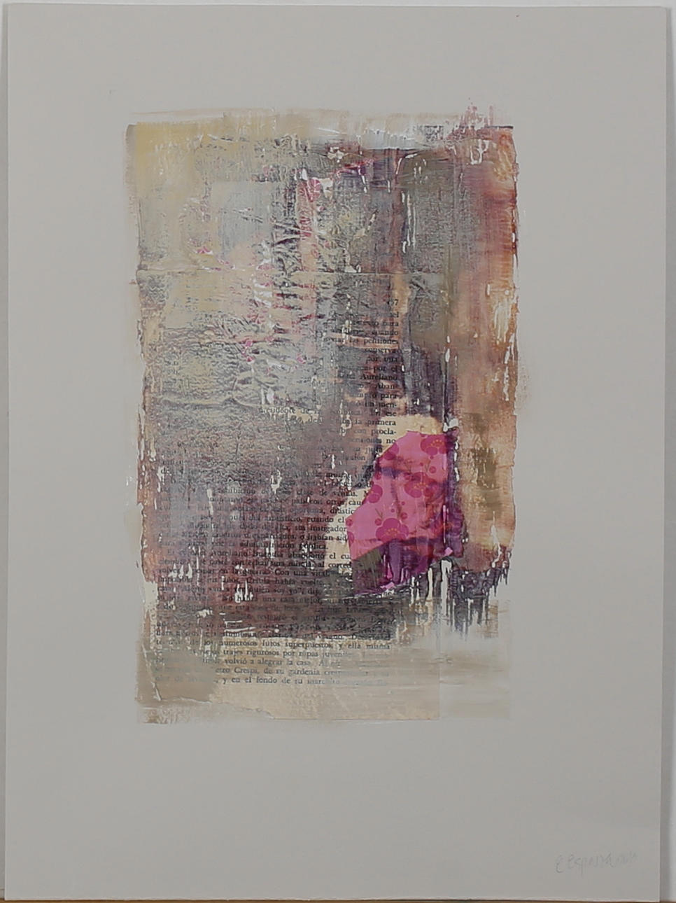 EVANGELISTA ESPARZA. Barn i rosa pläd. Blandteknik på papp. Signerad.