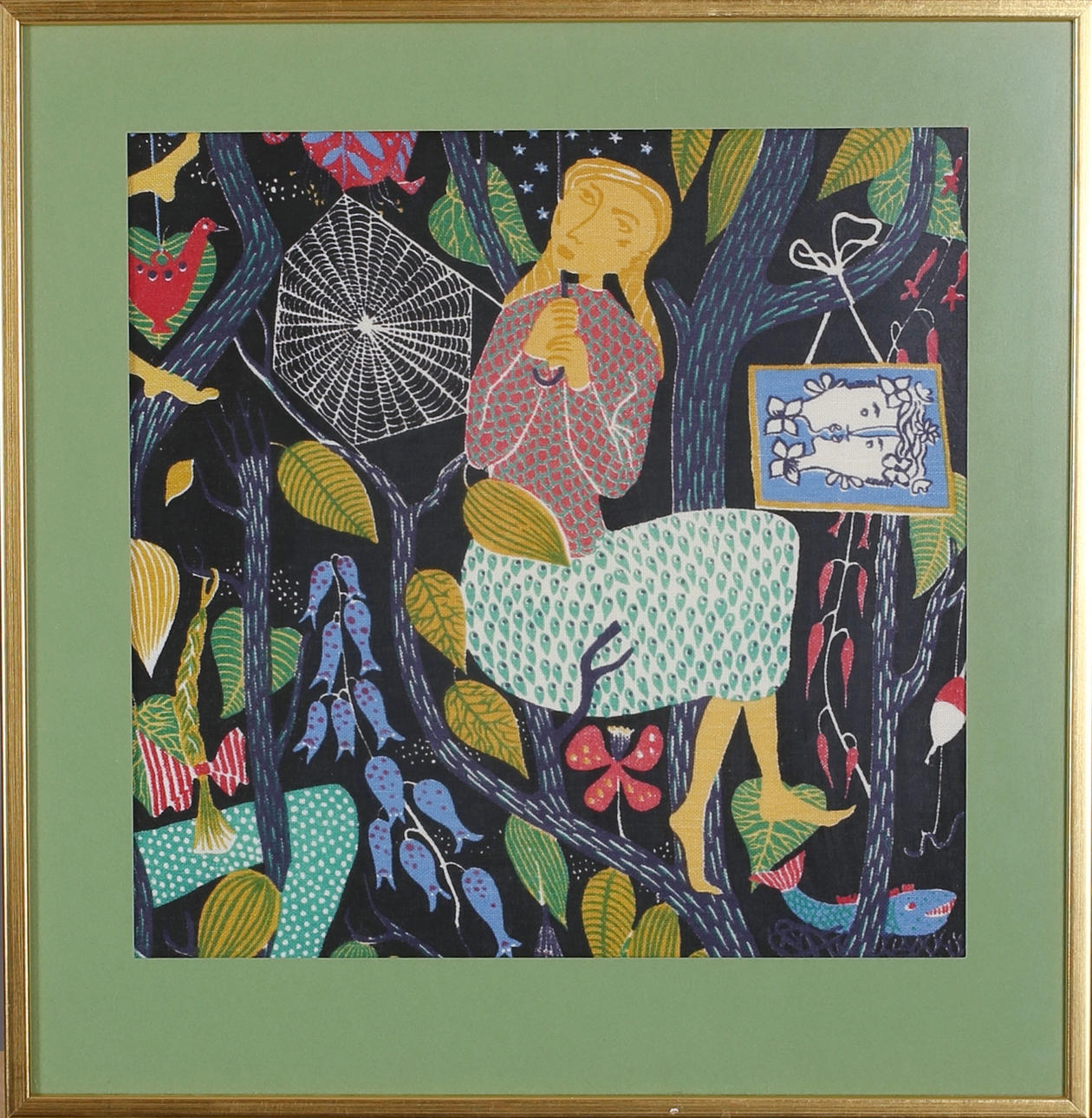 STIG LINDBERG. Flicka med paraply, Textil. Osignerad.