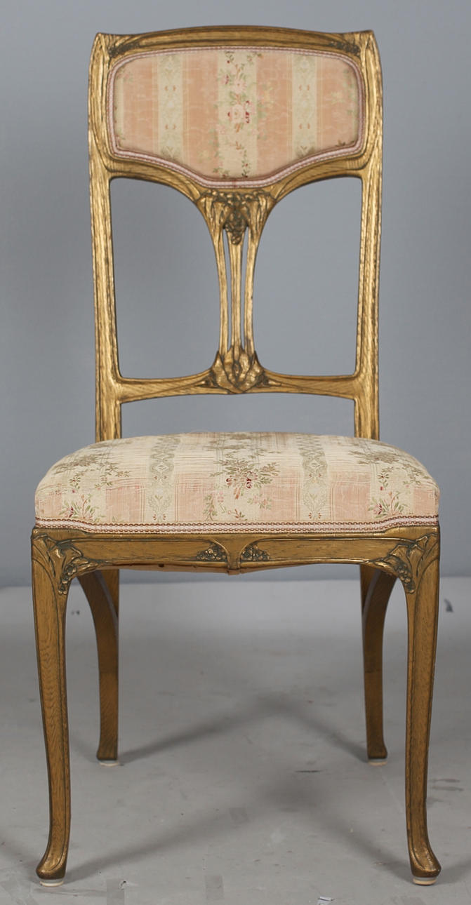 STOL i Jugend stil, bronserad ek, 1920-tal. Märkt Nordiska Möblerings Mobilia Aktiebolaget.