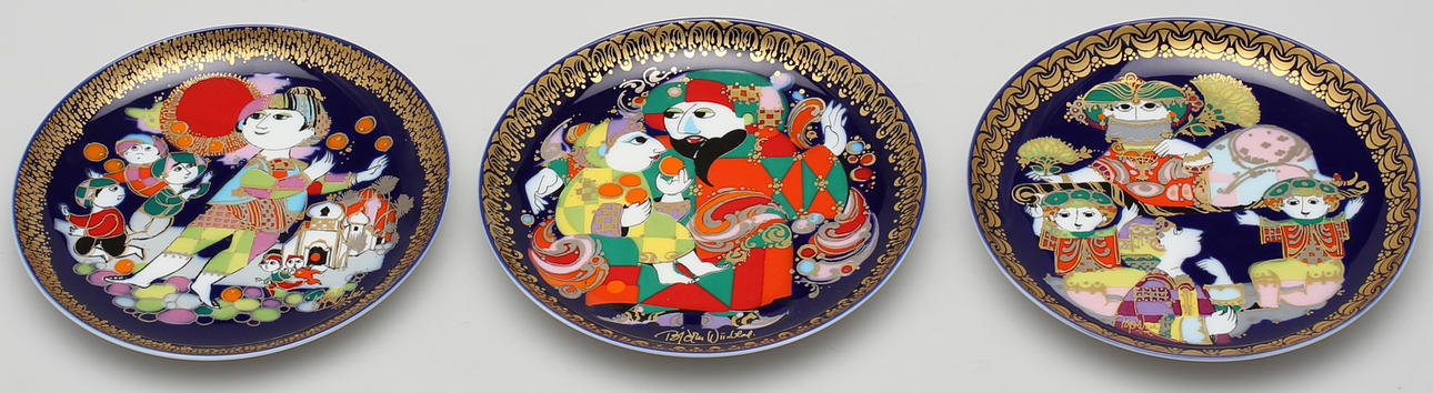 Tallrikar (3), porslin, Aladin und die Wunderlampe III. Björn Wiinblad för Rosenthal.
