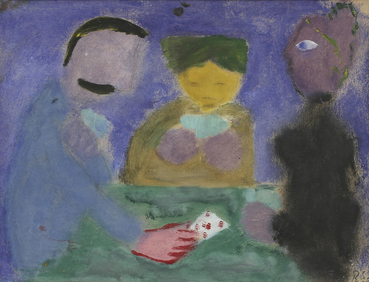 RAGNAR SANDBERG (1902-1972). Figurscen med kortspelare. Olja och gouache på papper.