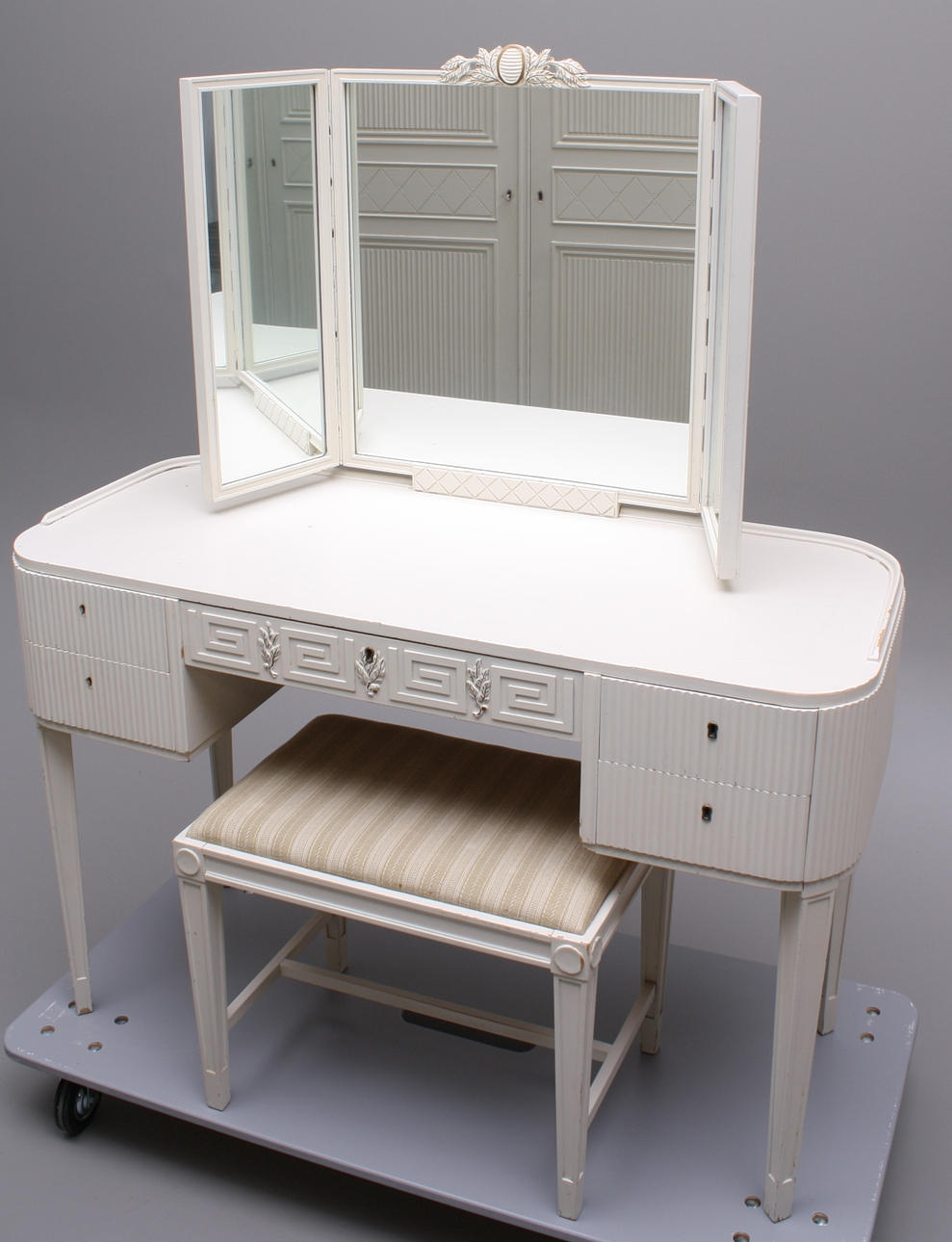 SMINKBORD, trä/vit + PALL, trä/vit.