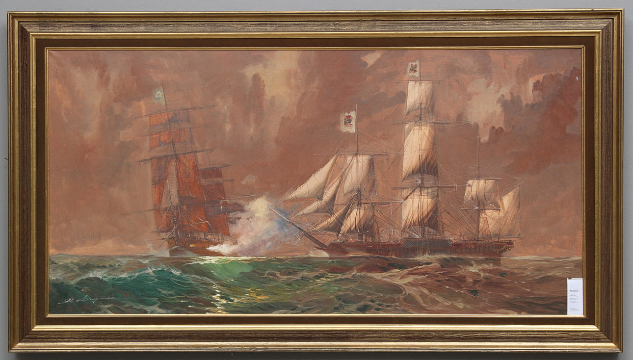 ITALIENSK KONSTNÄR. Marinmotiv med segelfartyg. Olja på duk. 1900-tal. Signerad L.Longanesi.