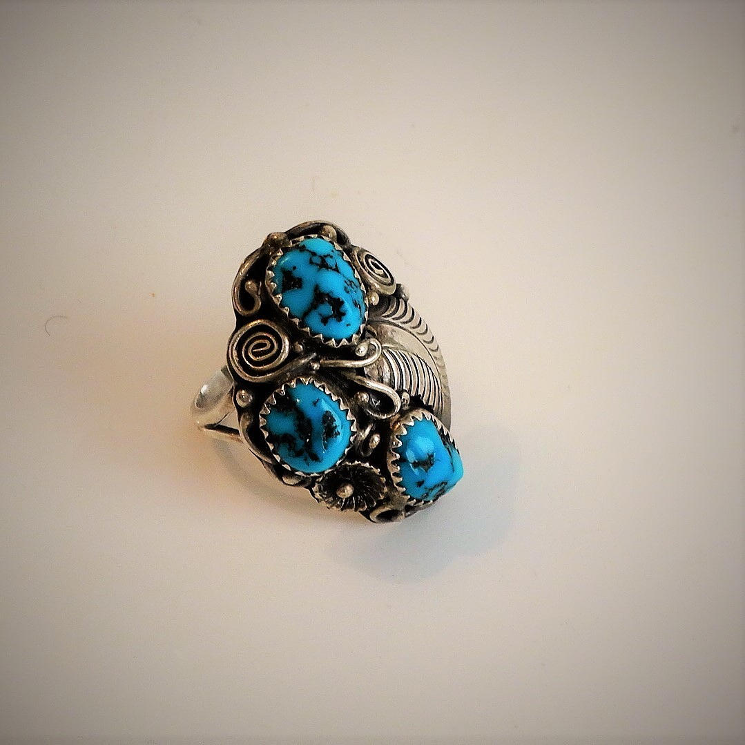 Indisk ring med turkos, silver 925.