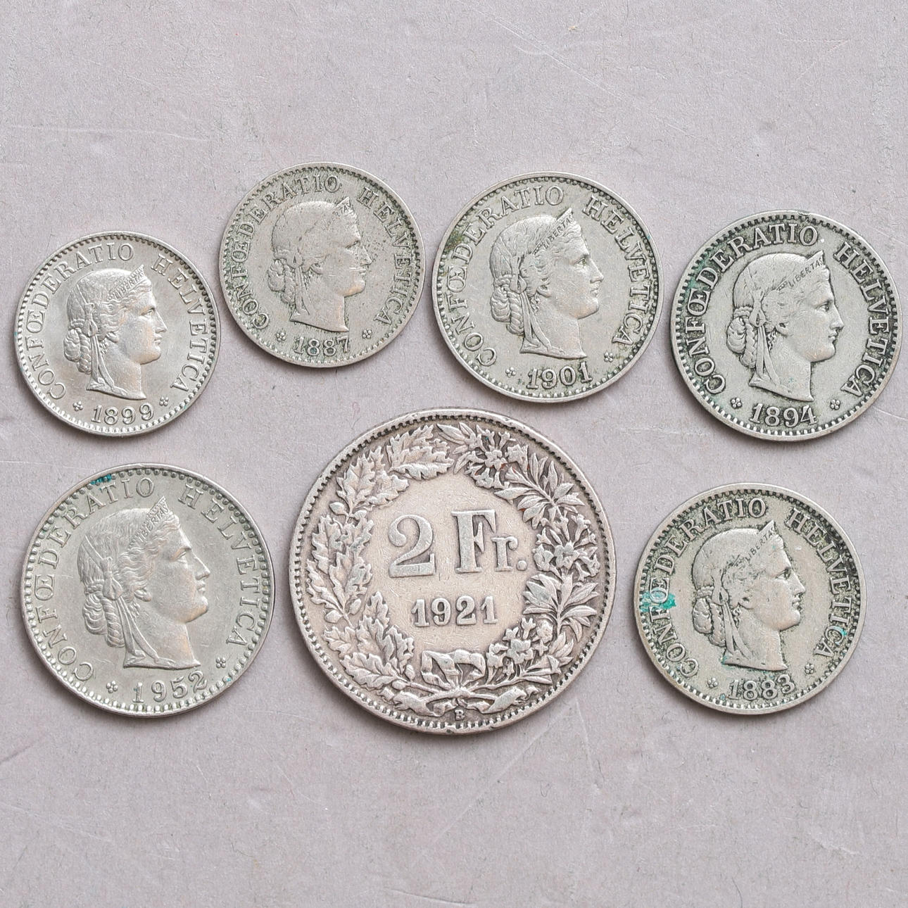 COINS, 7 pcs., Switzerland, 18/1900s.