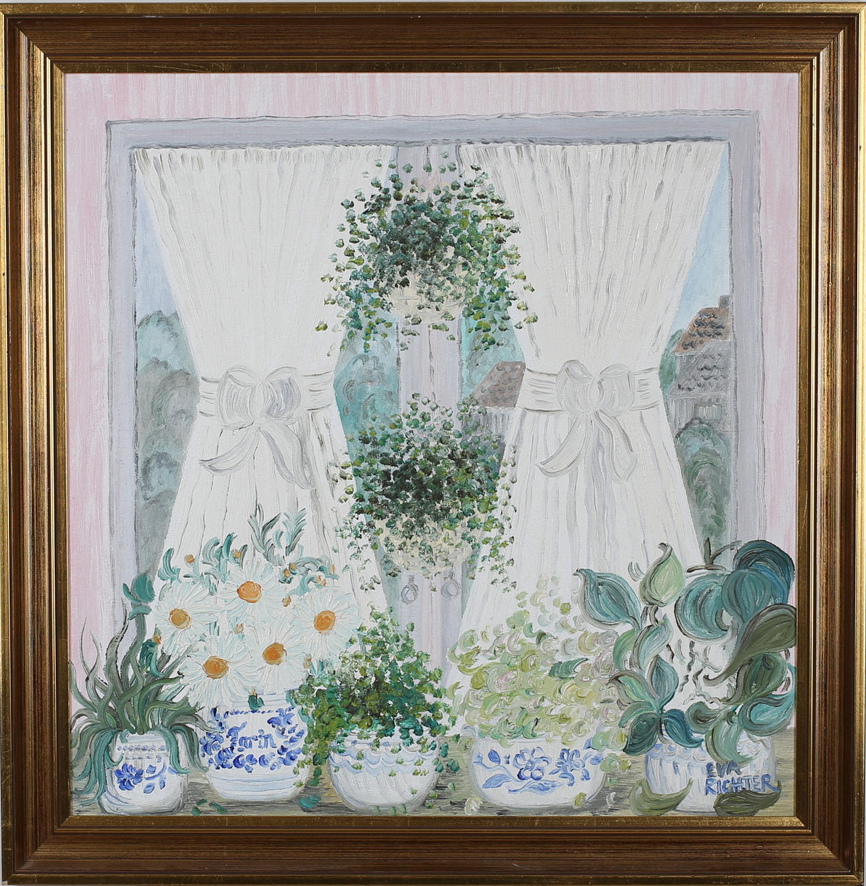 EVA RICHTER. Fönster med fantasier. Olja på duk. Signerad.