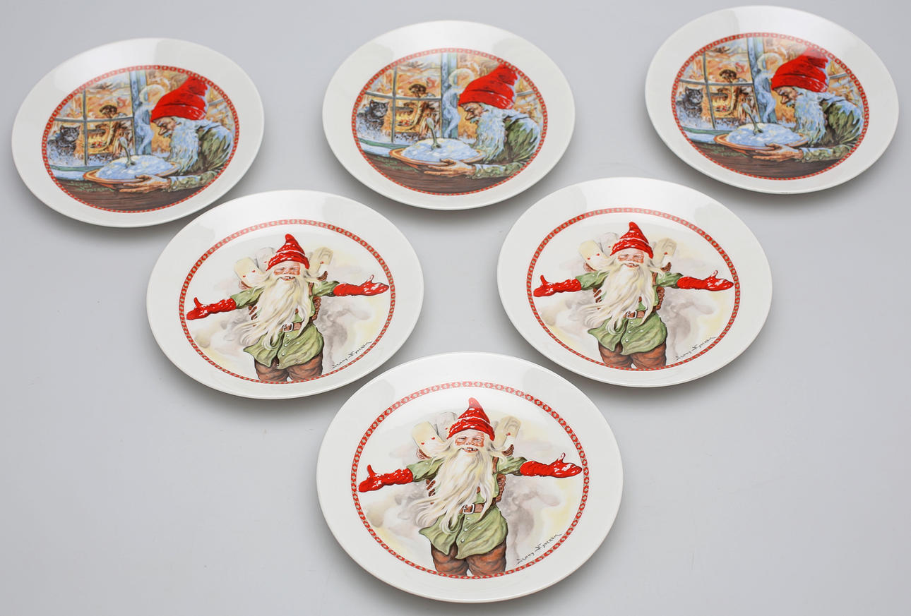 JULTALLRIKAR, 6 st, porslin, Jenny Nyström, Rörstrand.