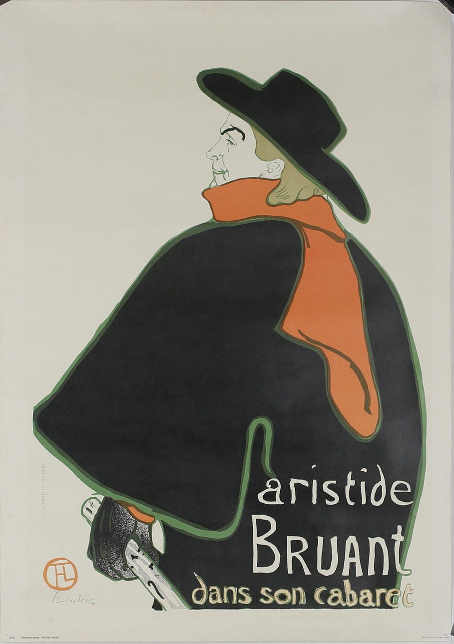 TOULOUSE-LAUTREC. "Aristide Bruant dans son cabaret". Affisch. Osignerad.