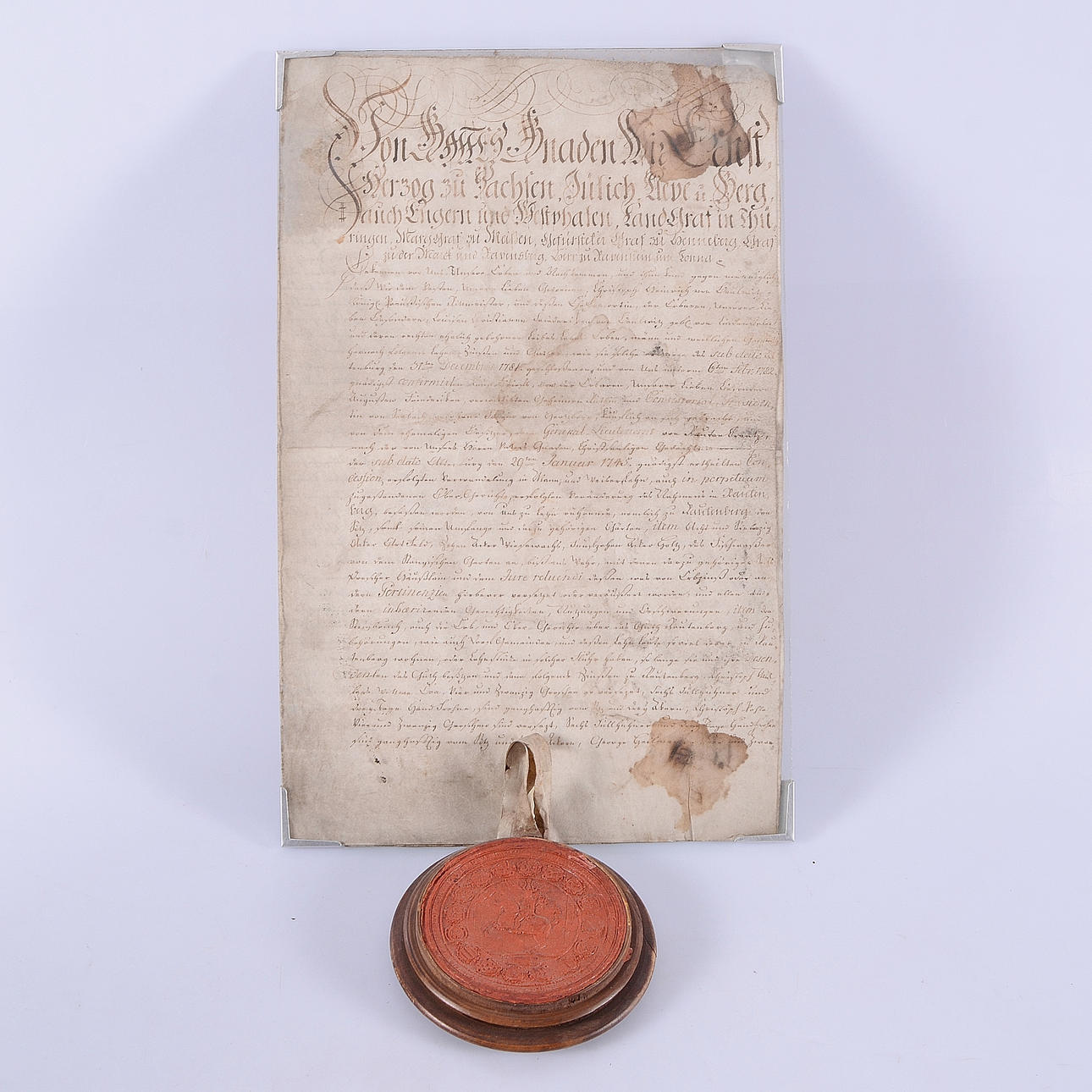 DOCUMENT WITH LACQUER SEAL, Germany, 18th century.