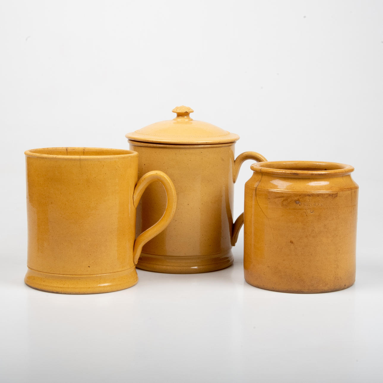 STOP AND MUG, 3 pieces, yellow ceramic, Höganäs.