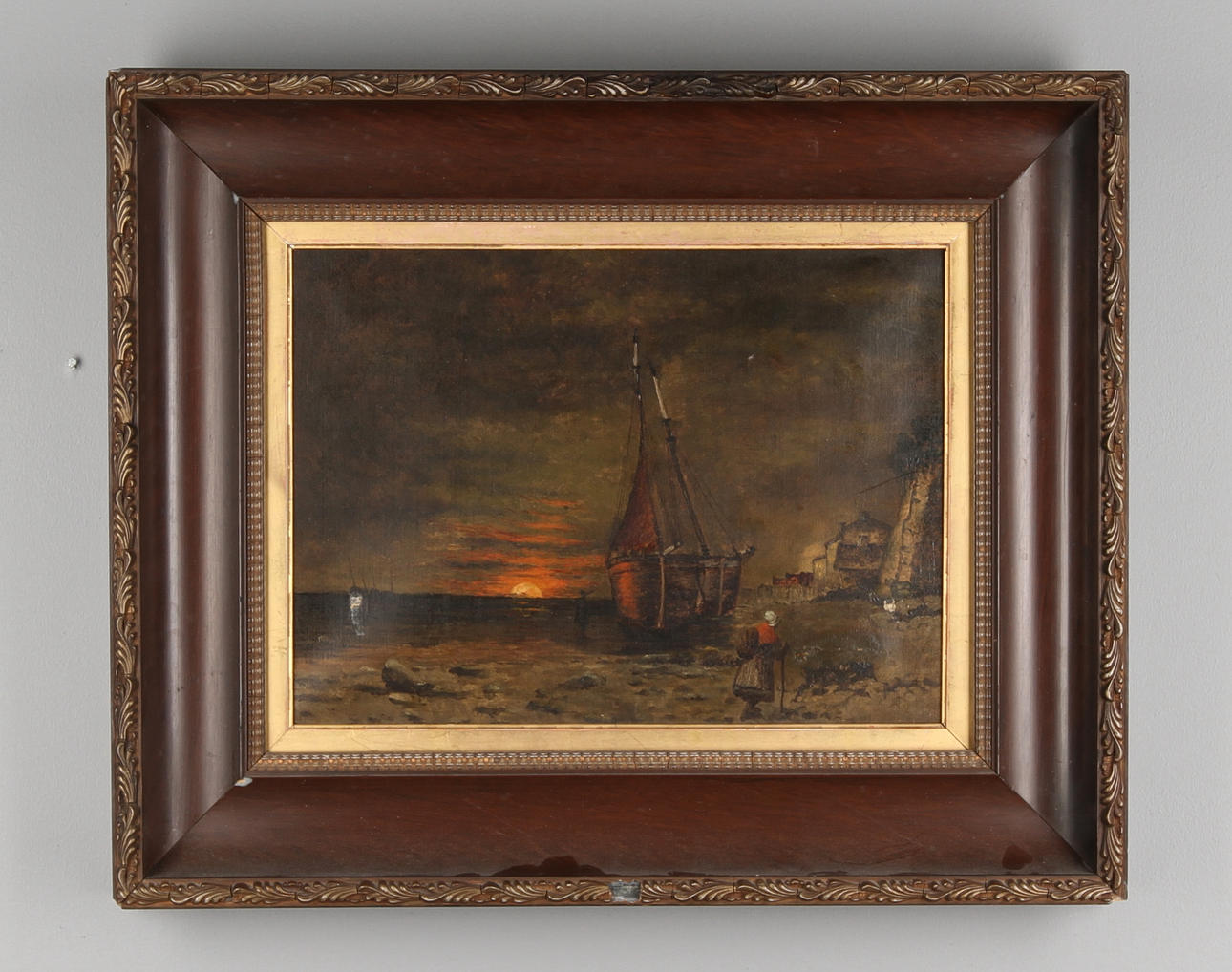 OKÄND KONSTNÄR. Hamnmotiv. Olja på duk. 1800-tal. Osignerad.