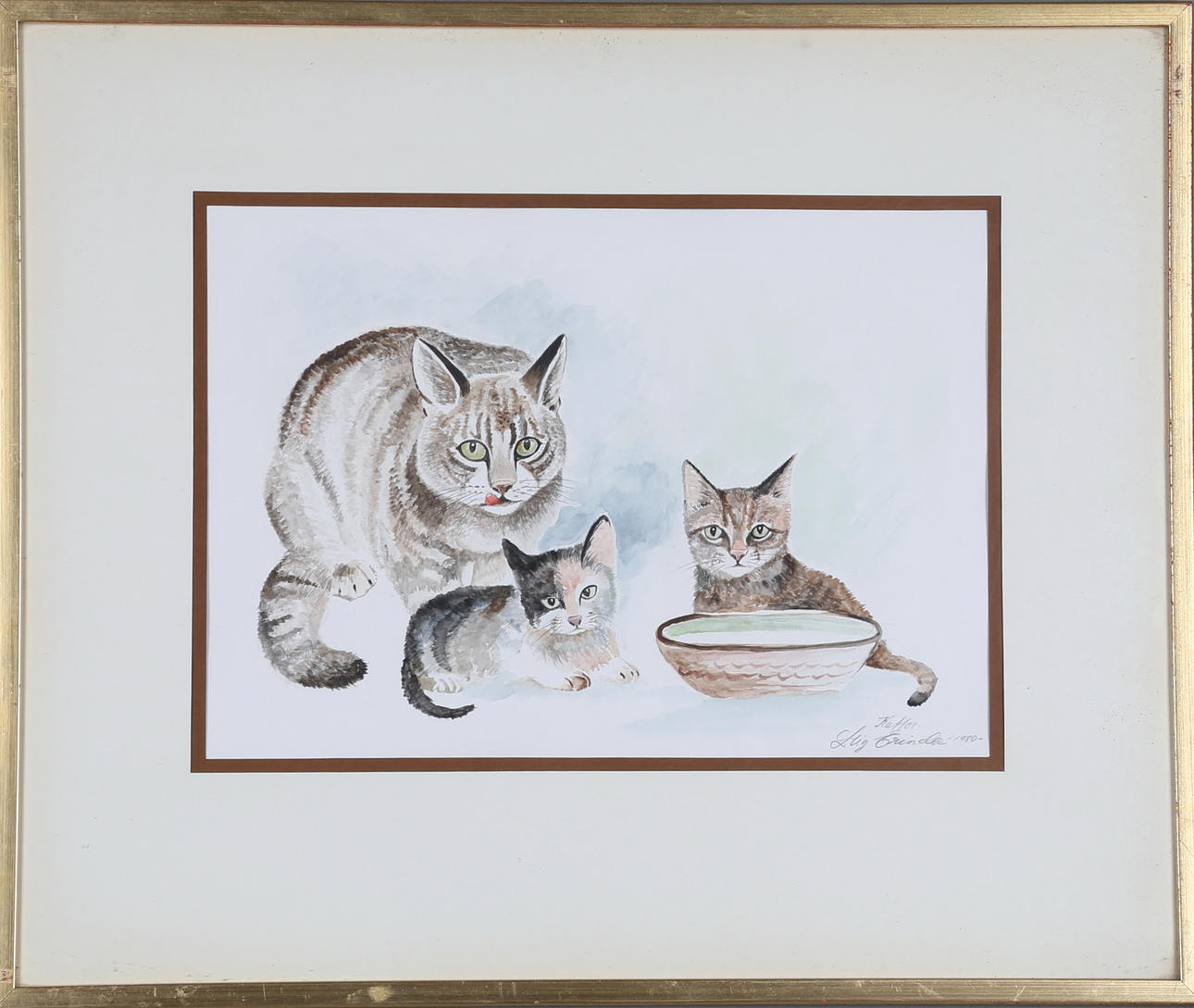 STIG ERINDER. "Cats", watercolour, signed and dated 1980.