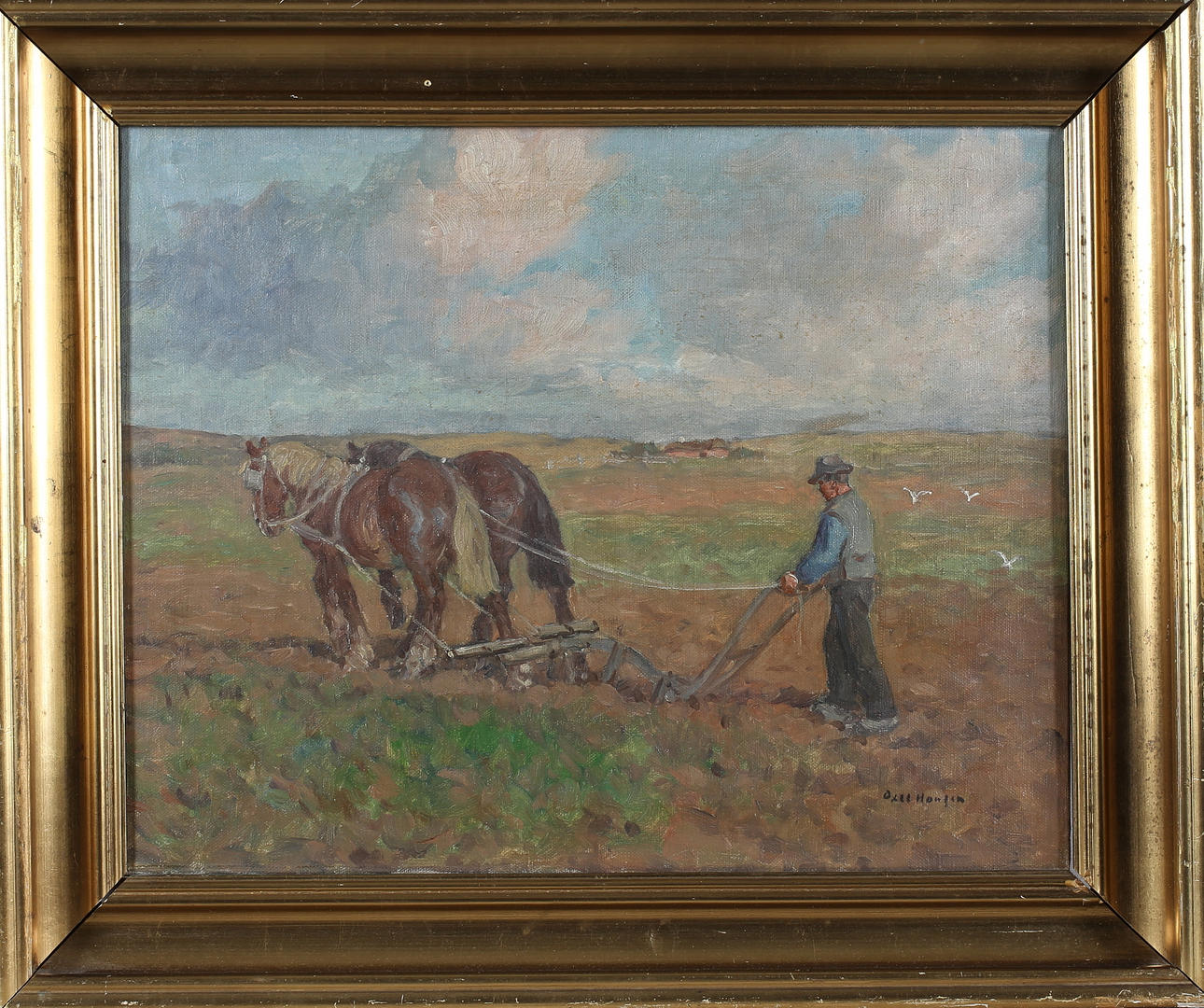 AXEL HANSEN. Spring ploughing, oil on canvas, signed.