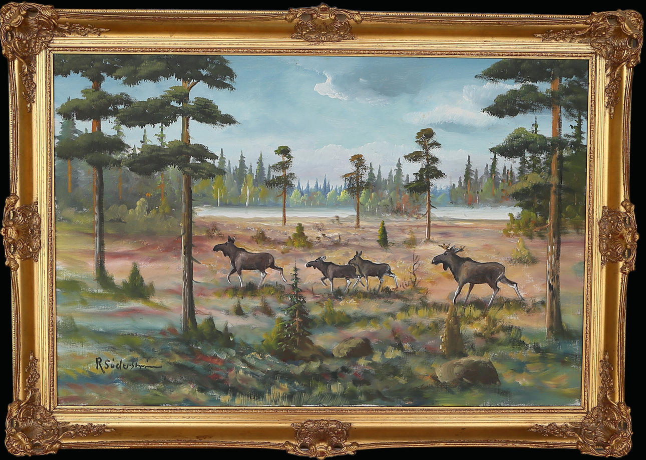 RAGNAR EGRON SÖDERSTRÖM. OIL on canvas, moose motif, signed, 20th century.