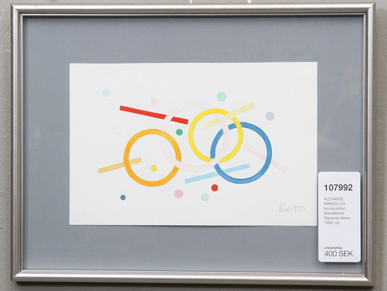 ALEXANDE MIMOGLOU. Komposition. Blandteknik. Signerad Alexis 1993.