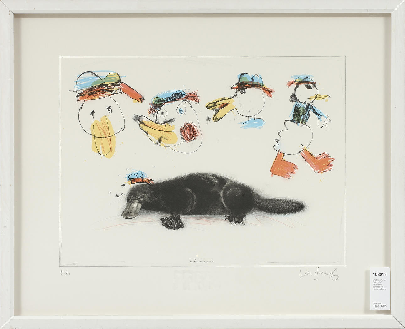 LASSE ÅBERG. "Näbbdjur", färglitografi, signerad och numrerad EA.