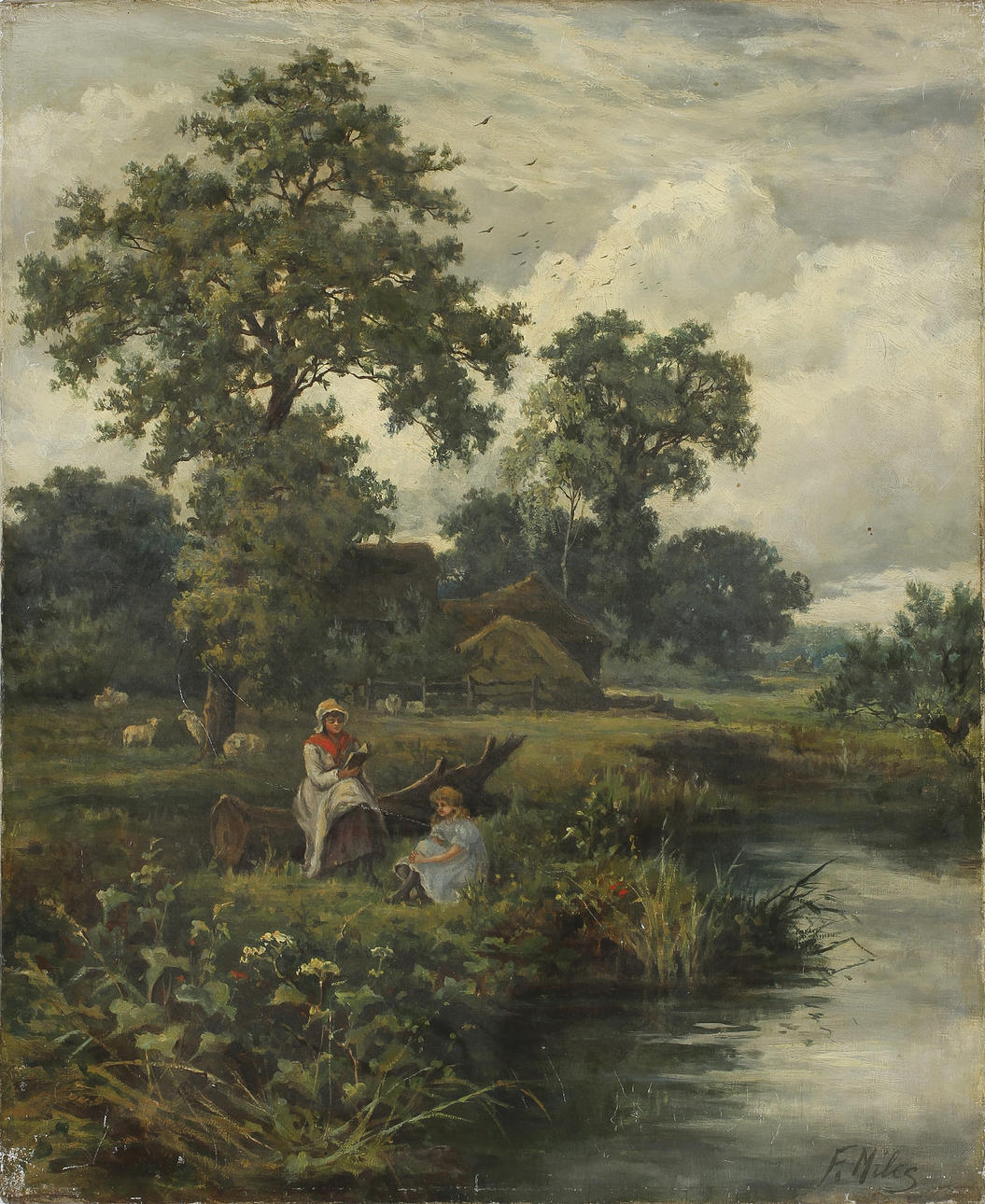 OKÄND KONSTNÄR. Olja på duk, signerad F. Miles.