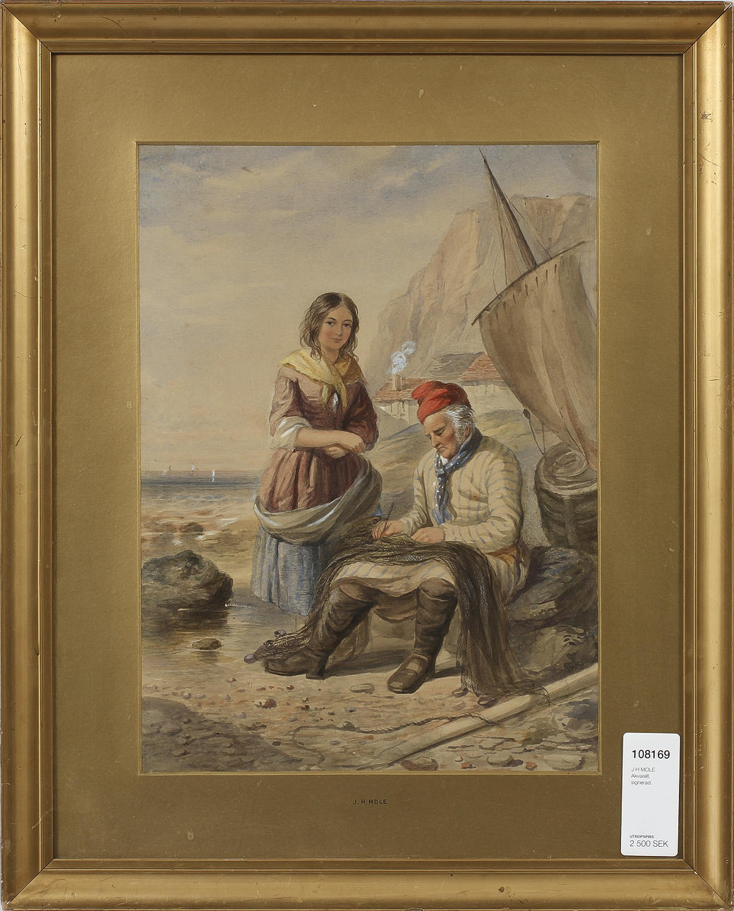 J H MOLE. Akvarell, signerad.