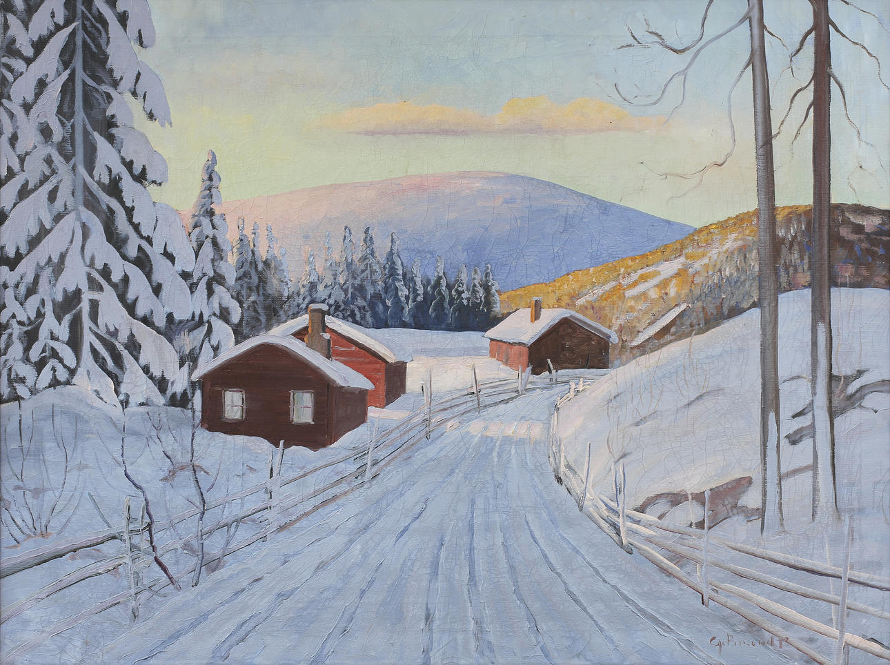 OKÄND KONSTNÄR. Olja på duk, bär signatur.