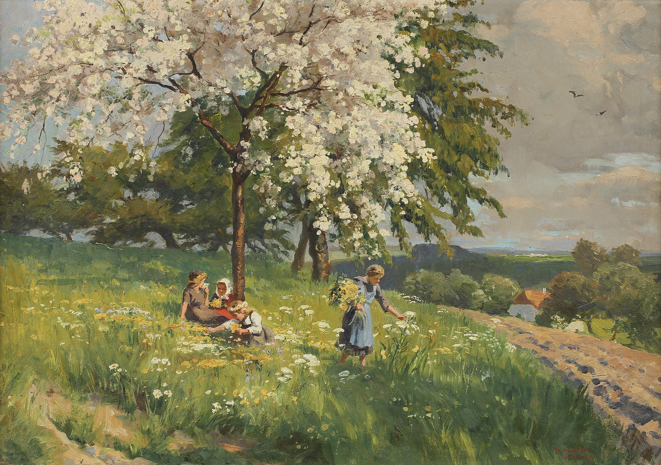 JOHANNES MOGK. Olja på pannå, signerad.